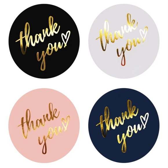 500 PCS Thank You Stickers Roll, 1.5" Gold Foil (Black, Pink, White, Navy) NEW! - Picture 1 of 2